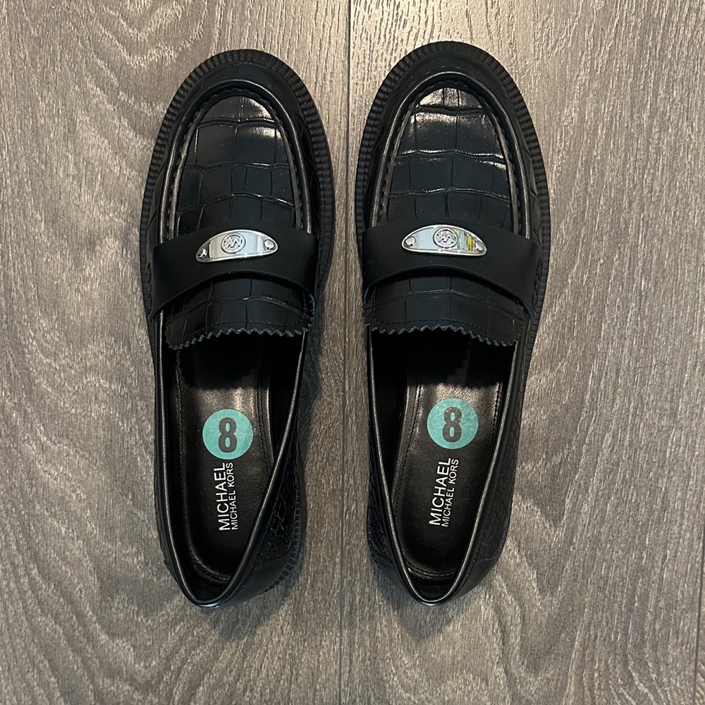 Michael Kors Black Croc-Embossed Loafers